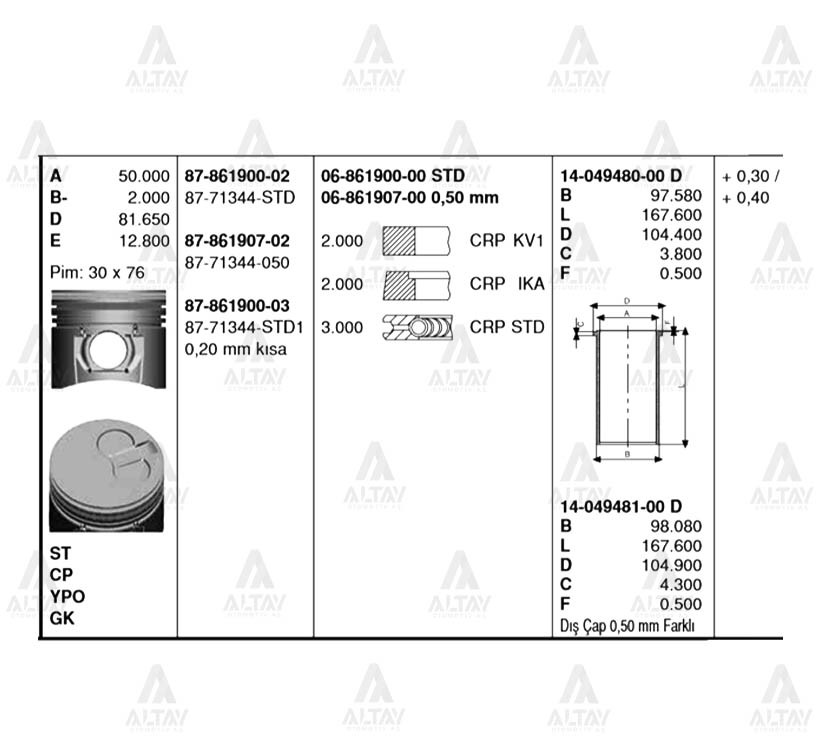 KIA Pregio Gömlek OEM 14-049481-00 KIA Pregio Gömlek OEM 14-049481-00